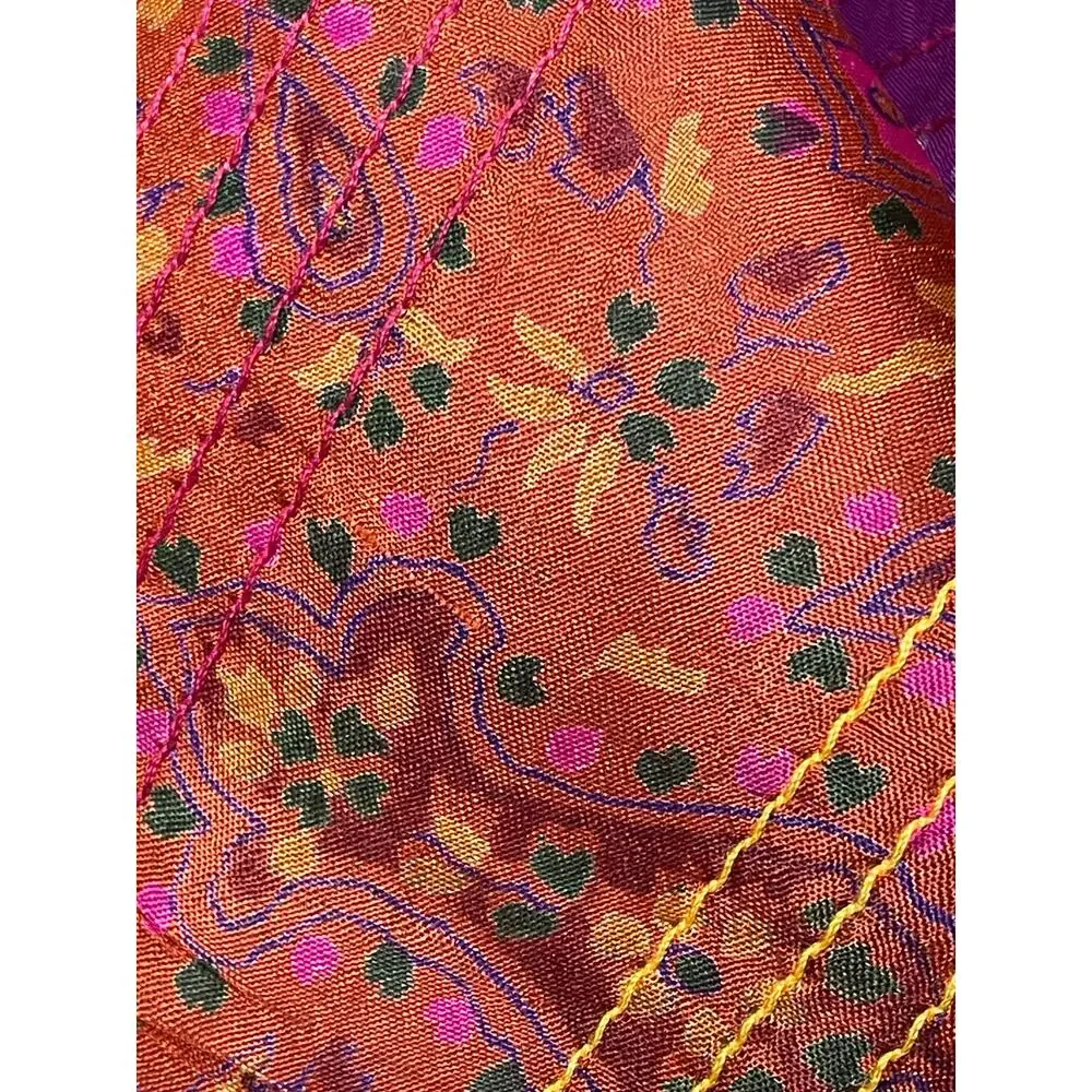 Green Sewn Patchwork Scarf Handmade from Vintage Silk Saris 70